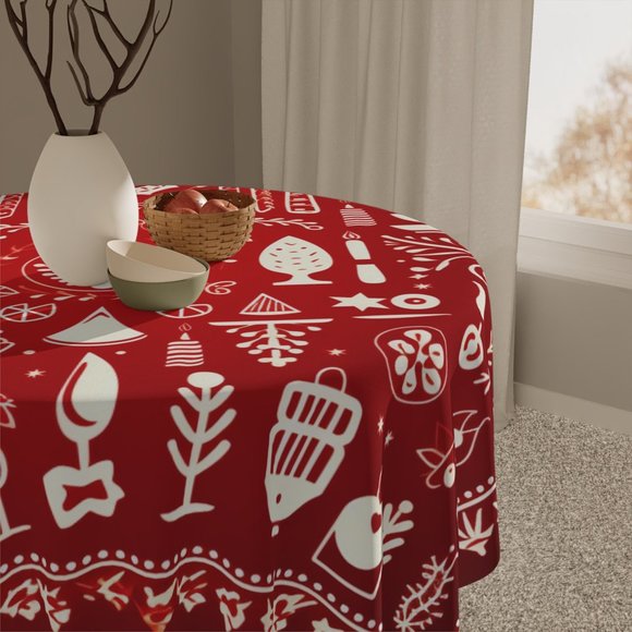 Christmas tablecloth | Vintage Tablecloth | Floral table cloth | Rectangle Squar - Picture 5 of 5